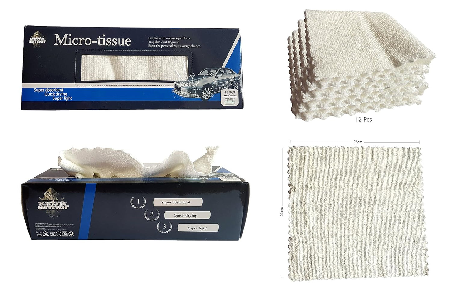 Xxtra Armor Micro-Tissue 12 X (23x23cm) Microfibre Towels for Home use